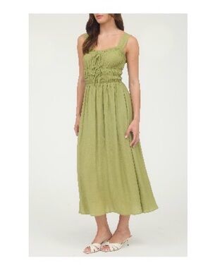 Blu Pepper Olive Green Smocked Midi Dress